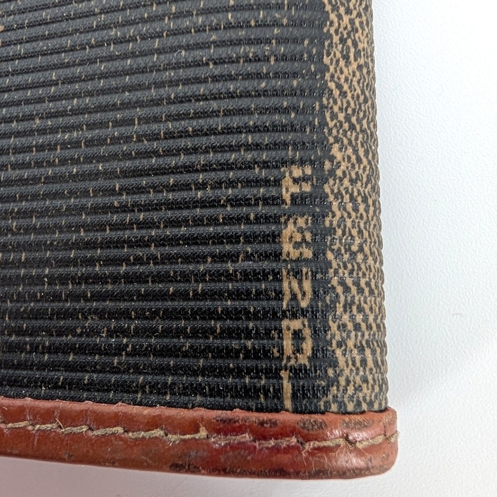 Fendi s.a.s. Vintage Pequin Stripe Trifold Wallet Brown Leather Made in Italy